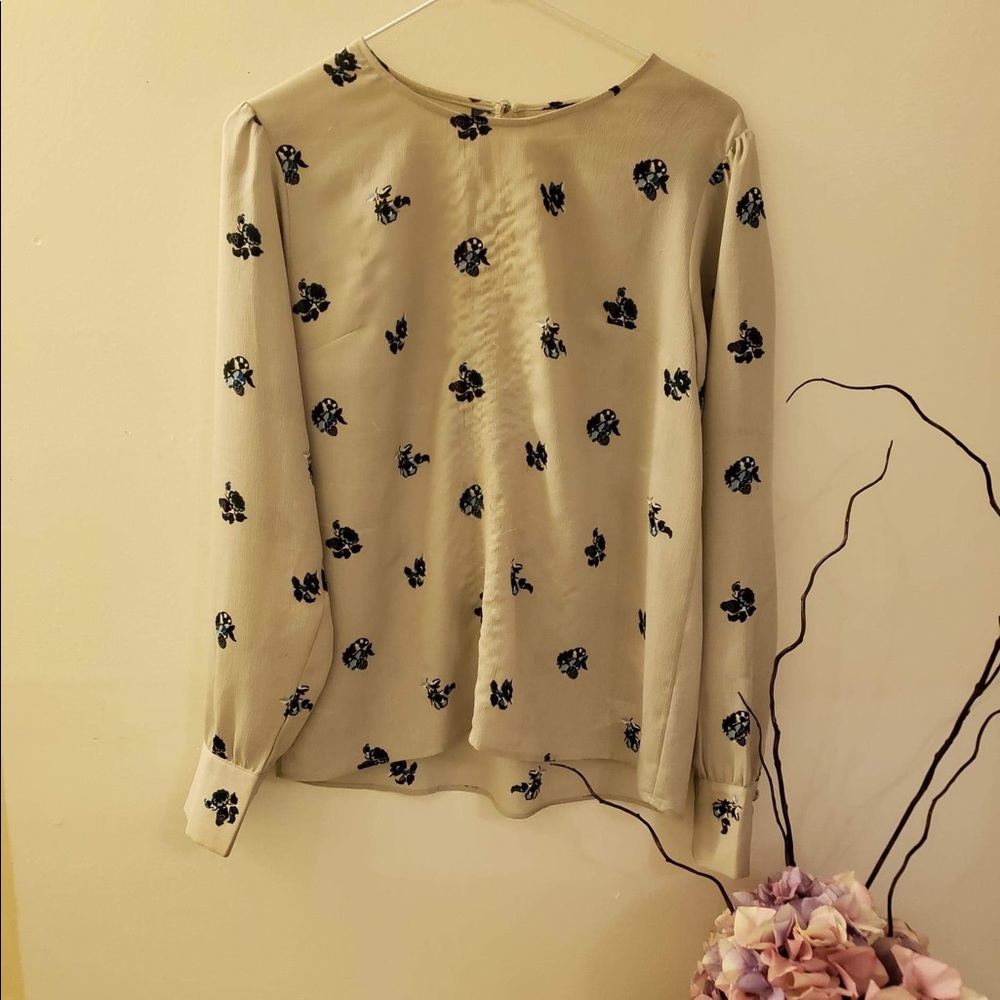 Ann Taylor Factory XS long sleeved blouse with blue florals (see description)